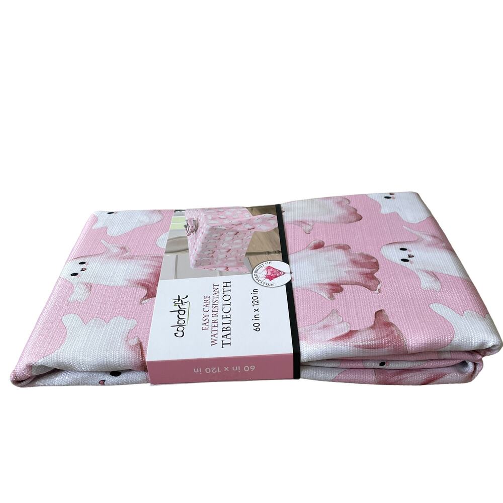Colordrift Halloween Ghost Tablecloth 60x120 Pastel Pink & White Easy Care NEW - Picture 4 of 15